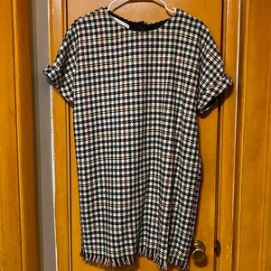 Zara Trafaluc Tweed Short Sleeves Midi Dress w/ Back Zipper/Tassels